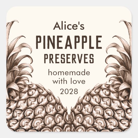 パイナップルは自家製の缶詰ラベルを保存する スクエアシール (正面)