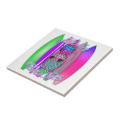 パイナップルをサーフする熱帯アロハビーチのおもしろい タイル (側面)