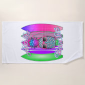 パイナップルをサーフする熱帯アロハビーチのおもしろい ビーチタオル (正面)