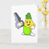 パイナップルを美容師に ハサミとカミソリ付き カード (黄色い花)