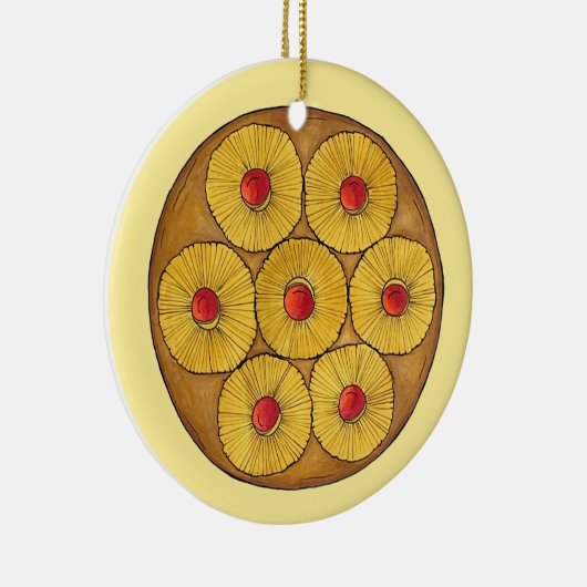 パイナップルアップサイドアップダウンケーキさくらんぼベーキングデザート セラミックオーナメント (右)