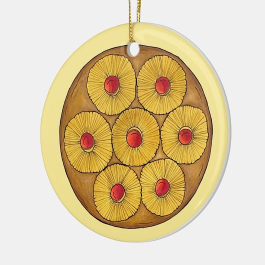 パイナップルアップサイドアップダウンケーキさくらんぼベーキングデザート セラミックオーナメント (左)