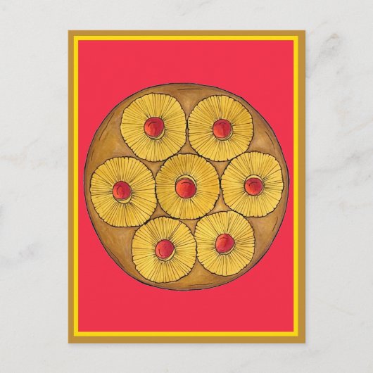 パイナップルアップサイドアップダウンケーキさくらんぼベーキングデザート ポストカード (正面)