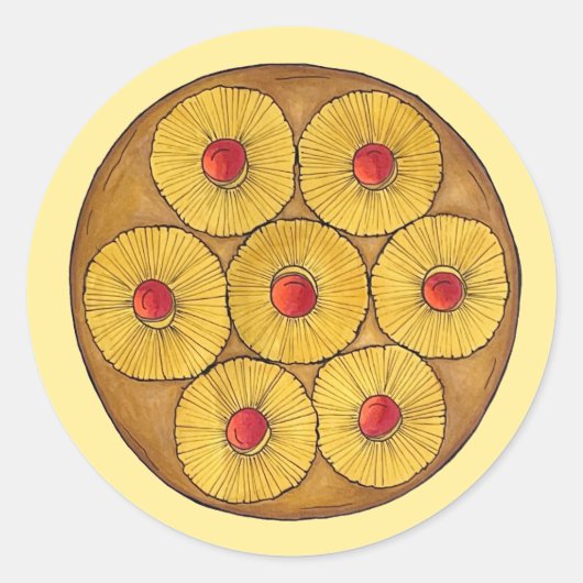 パイナップルアップサイドアップダウンケーキさくらんぼベーキングデザート ラウンドシール (正面)