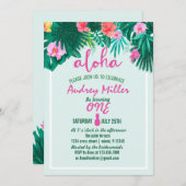 パイナップルアロハ熱帯花誕生日 招待状 (正面/裏面)