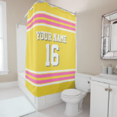 パイナップルイエローホットピンクWTストライプスポーツジャージー シャワーカーテン (インサイチュ)