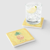 パイナップルイエロー水彩ファミリーモノグラム ストーンコースター (横)