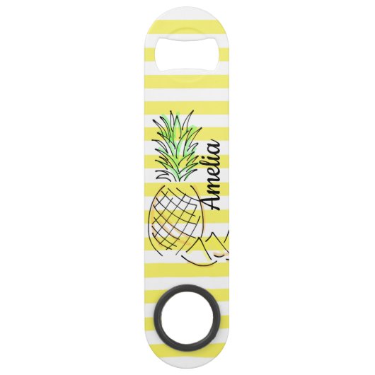 パイナップルイラストレーション黄ストライプ色の夏 スピード栓抜き (正面)