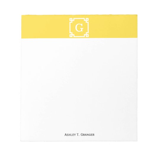 パイナップルウィットギリシャ鍵フレーム#2イニシャルモノグラム ノートパッド (正面)