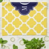 パイナップルウィットモロッコ#5ネイビー3イニシャルモノグラム キッチンタオル (折り畳み)