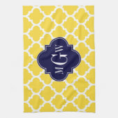 パイナップルウィットモロッコ#5ネイビー3イニシャルモノグラム キッチンタオル (縦)