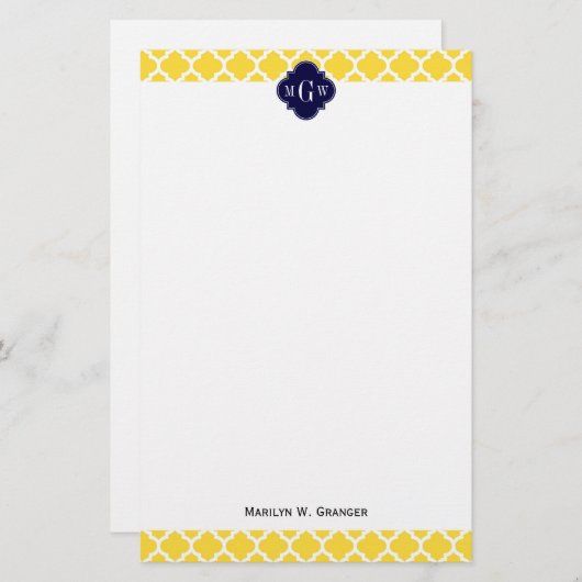 パイナップルウィットモロッコ#5ネイビー3イニシャルモノグラム 便箋 (正面/裏面)