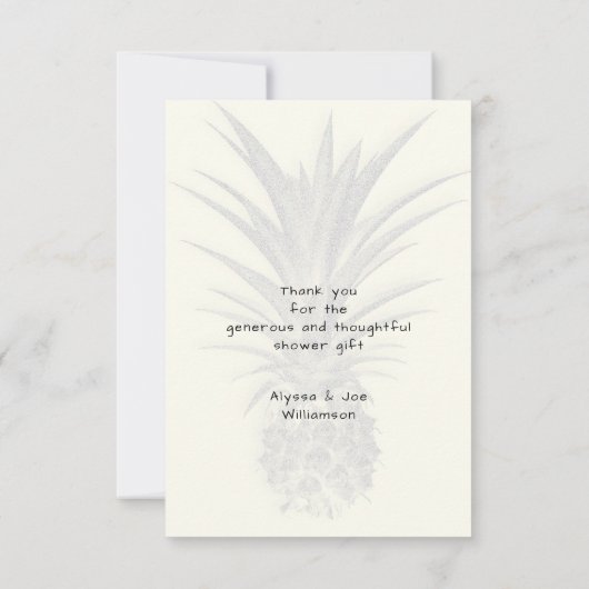 パイナップルウェディングシャワーは平らなノート感謝していしています サンキューカード (裏面)