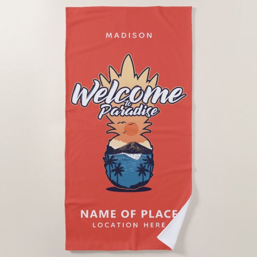パイナップルウェルカムカスタム文字&カラービーチタオル ビーチタオル (正面)