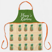 パイナップルウォーターカラーイエローストライプムズキッチン エプロン (正面)