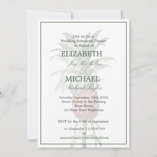 パイナップルエレガントなウェディングモダンシックリハーサル 招待状 (正面)