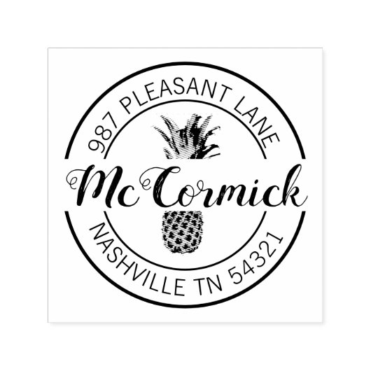 パイナップルエレガント書道差出人住所ラウンド セルフインキングスタンプ (デザイン)