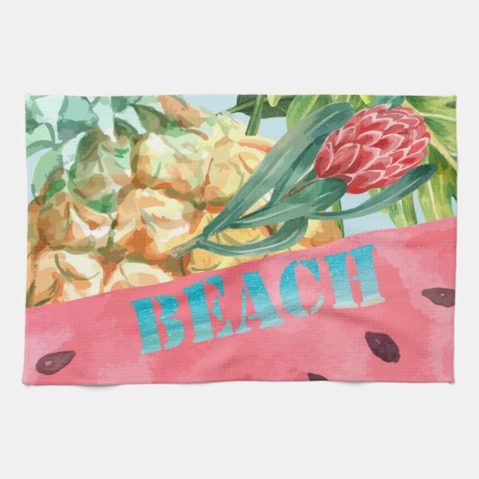 パイナップルカッコいいスイカのハイビスカスパーム葉 キッチンタオル (横)