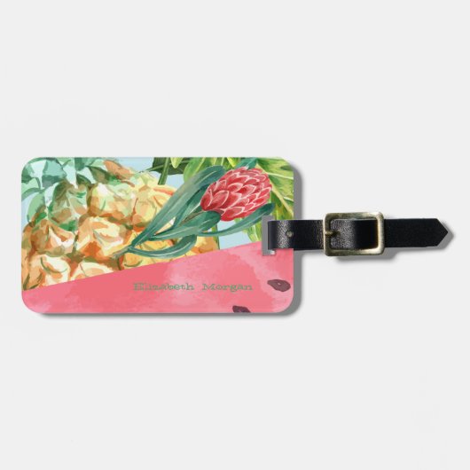 パイナップルカッコいいスイカのハイビスカスパーム葉 ラゲッジタグ (正面横)