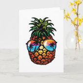 パイナップルカッコいい恋人トロピカルハワイビーチトリップ カード (黄色い花)
