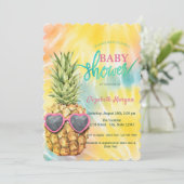 パイナップルカッコいい熱帯絞り染めベビーシャワー 招待状 (スタンド正面)