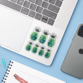 パイナップルカラフルウォーターカラーアートグリーンセット シール (ノートパソコンとiPhone)