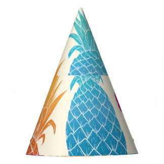パイナップルカラフルライトイエロー背景 パーティーハット
