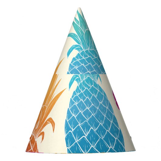 パイナップルカラフルライトイエロー背景 パーティーハット (正面)