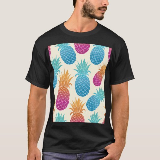パイナップルカラフルライトイエロー背景 Tシャツ (正面)