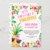 パイナップルカラフル誕生日のようなフローラパーティー 招待状 (正面/裏面)