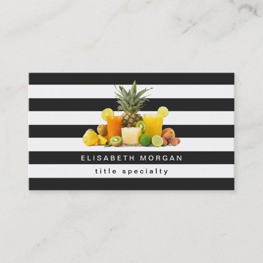 パイナップルキウイフルーツジュース – 白黒ストライプ 名刺 (正面)