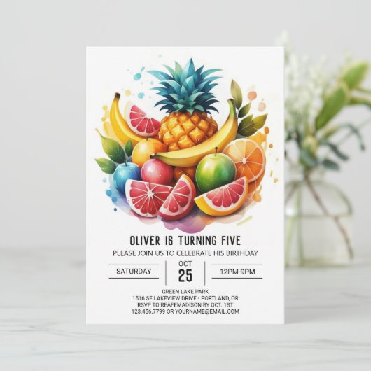 パイナップルキッズデジタルフルーツ誕生日 招待状 (スタンド正面)