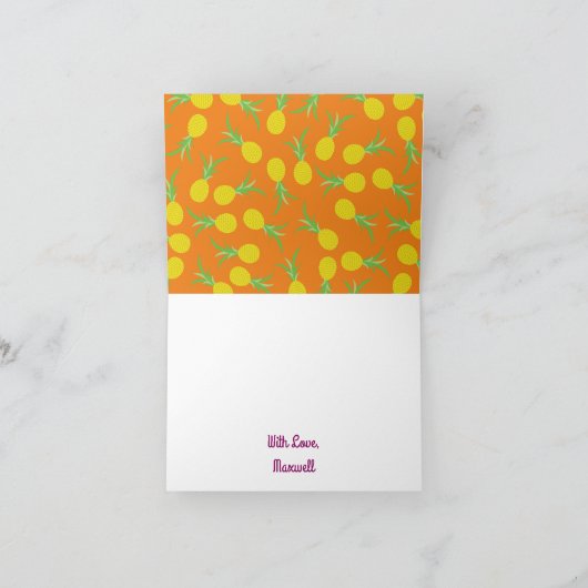 パイナップルキュート夏の1st誕生日パーティーテーマ カード (内部)