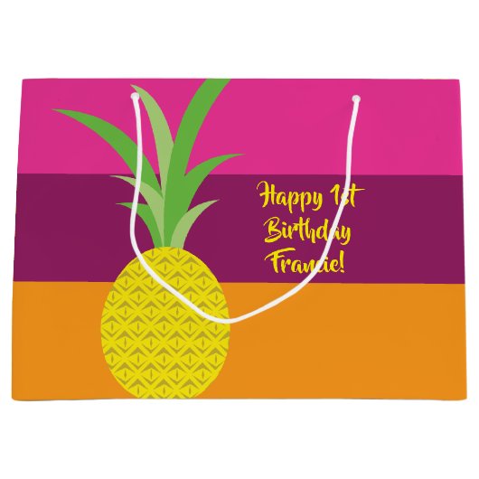 パイナップルキュート夏の1st誕生日パーティーテーマ ラージペーパーバッグ (正面)