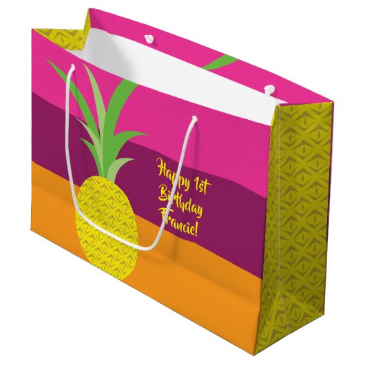 パイナップルキュート夏の1st誕生日パーティーテーマ ラージペーパーバッグ (正面アングル)
