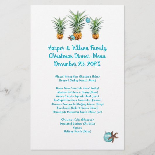 パイナップルクリスマスファミリーディナーパーティーメニュー (正面)