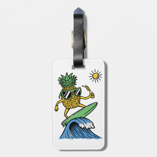 パイナップルクールは海のビーチのサーフィンである鮮やか ラゲッジタグ (裏面縦)