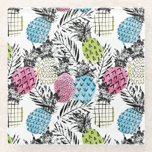 パイナップルグランジなやし ガラスコースター (正面)