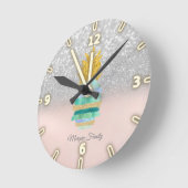 パイナップルグリーングリッターシルバーグリッター《写真》ぼけ味 ラウンド壁時計 (傾斜)