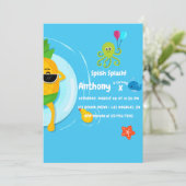 パイナップルサマースプラッシュ子供の誕生日パーティー 招待状 (スタンド正面)