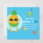 パイナップルサマースプラッシュ子供の誕生日パーティー 招待状 (正面)