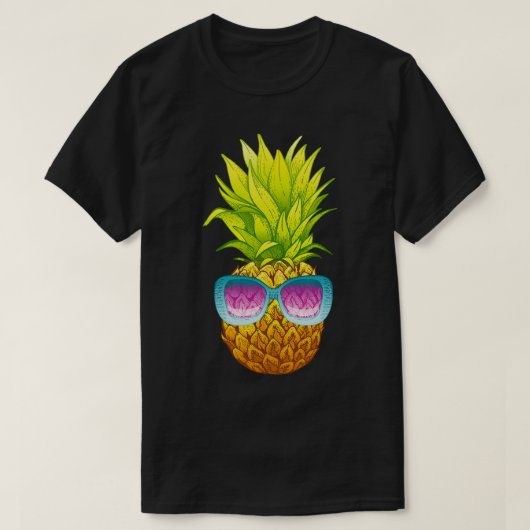 パイナップルサングラスビーチおもしろい夏 Tシャツ (デザイン正面)