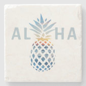 パイナップルサンセットと青い海の波 ストーンコースター (正面)