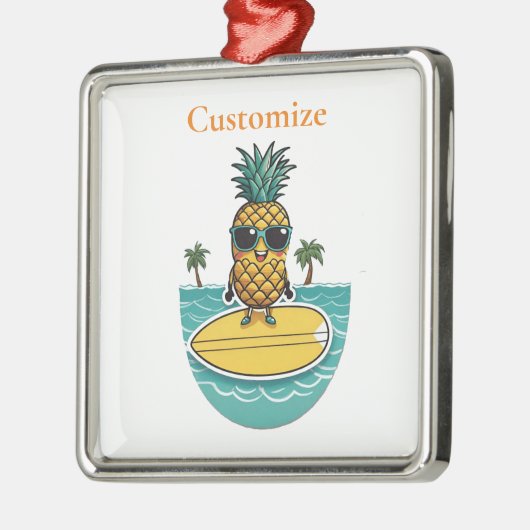 パイナップルサーファーがウェーブサンダー_Coveに乗る メタルオーナメント (左)