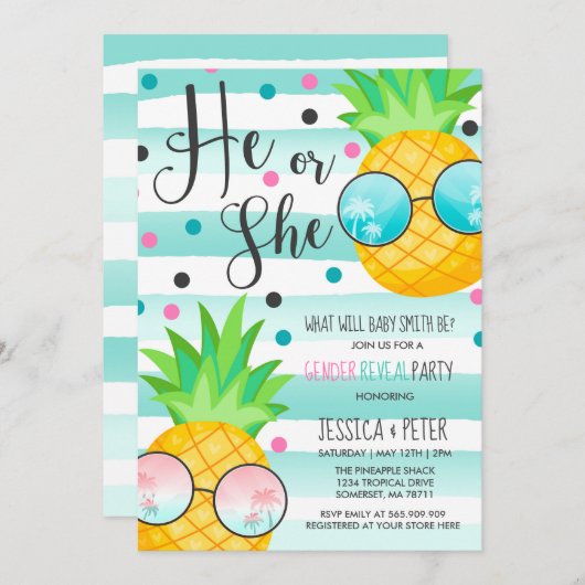 パイナップルジェンダーのリビール招待状ハワイアンのリビール 招待状 (正面/裏面)