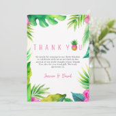 パイナップルジャングルパシファイヤーピンクの女の子ベビーシャワー サンキューカード (スタンド正面)