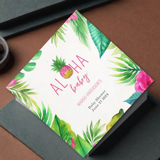 パイナップルジャングルパシファイヤーピンクの女の子ベビーシャワー スタンダードカクテルナプキン