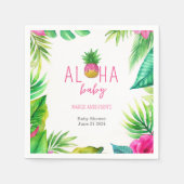 パイナップルジャングルパシファイヤーピンクの女の子ベビーシャワー スタンダードカクテルナプキン (正面)