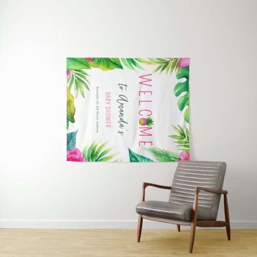 パイナップルジャングルパシファイヤーピンクの女の子ベビーシャワー タペストリー (インサイチュ(横))