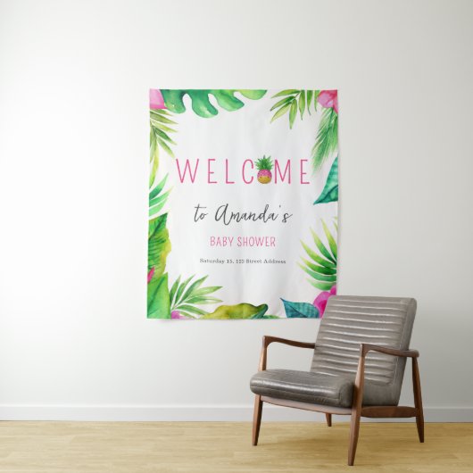 パイナップルジャングルパシファイヤーピンクの女の子ベビーシャワー タペストリー (インサイチュ)